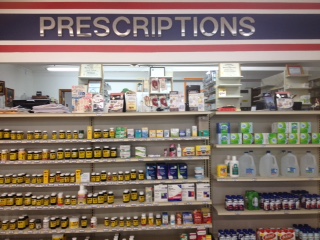 The pharmacy counter at Garrett's Drug Center