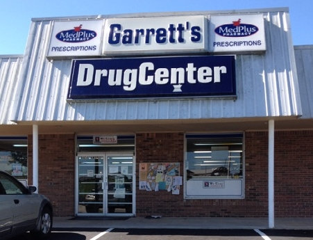 The Garrett's DrugCenter storefront in Byrdstown, Tennessee